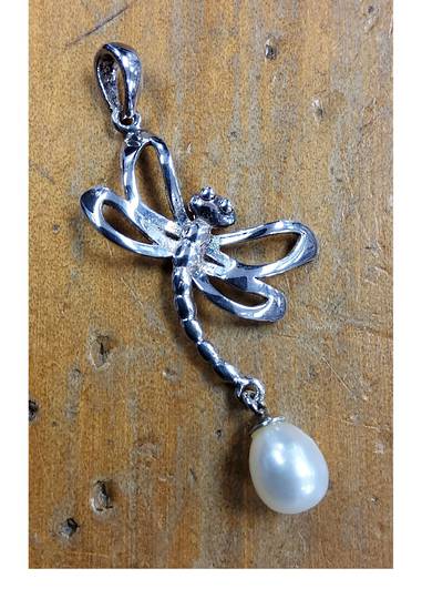 Sterling Silver Dragonfly with Pearl image 0